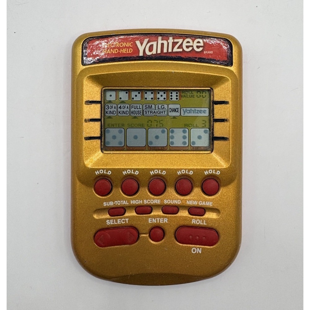 Hasbro Yahtzee Handheld Electronic Game 2002 Gold Battery Operated 04511 TESTED